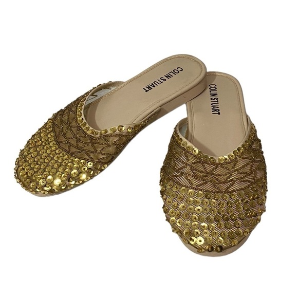 COLIN STEWART - SIZE 7 - RICH GOLD TONE MESH & SEQUINS -SLIP ON SLIDES SLIPPERS7 - Picture 5 of 11